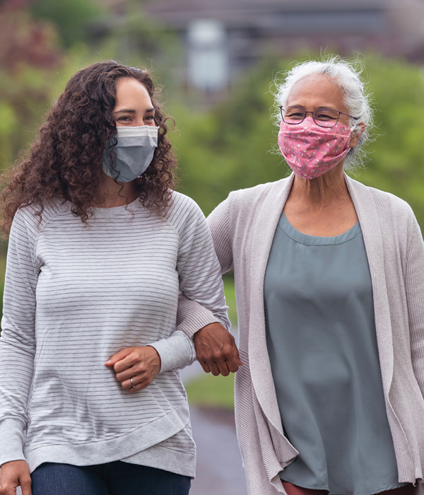 Women outside in masks